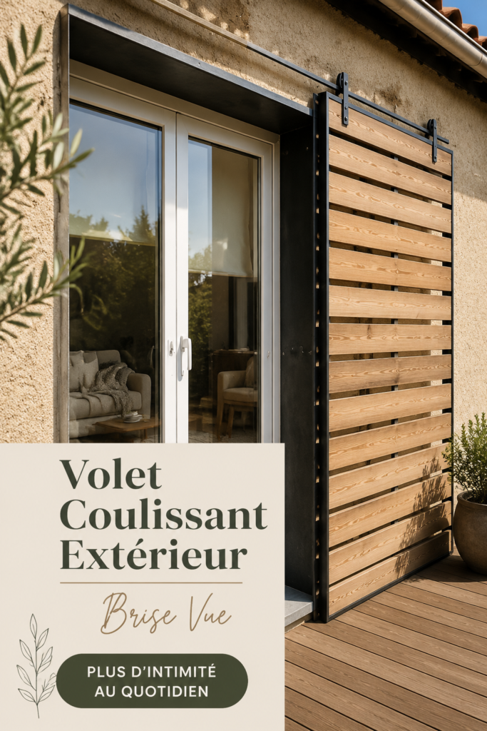 Un joli jardin avec des volets coulissants en bois, apportant une touche de style et d'intimité.