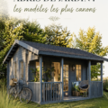 Un abri de jardin en bois moderne entouré de verdure, ajoutant du charme à un espace extérieur.
