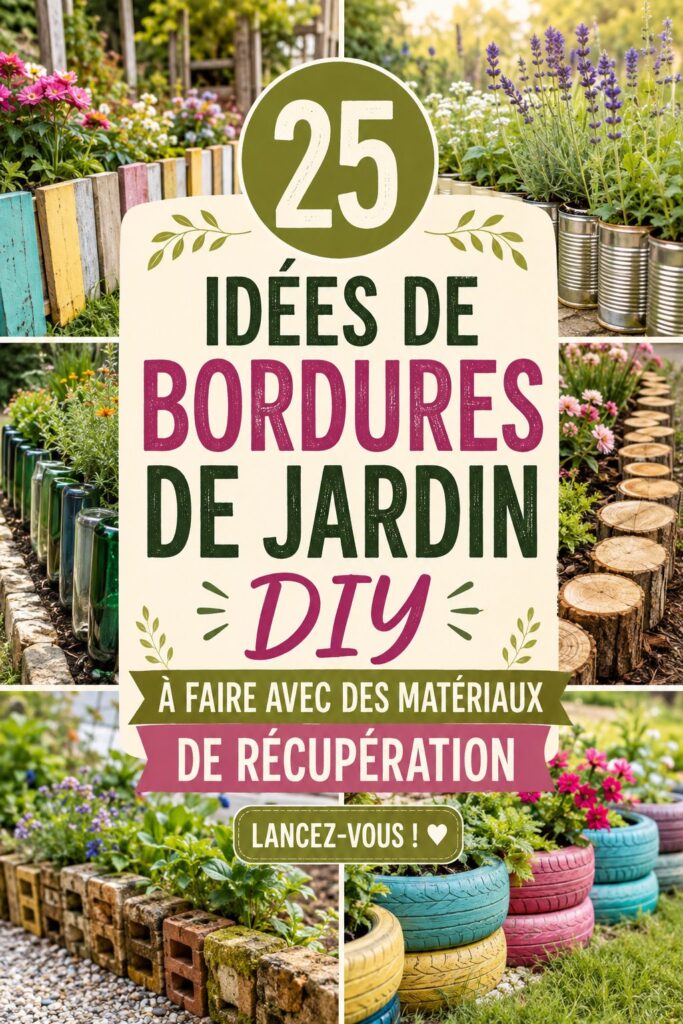 Idées de bordures de jardin DIY créées avec des matériaux de récupération
