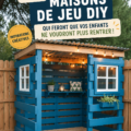 Cabanes de jardin DIY colorées pour enfants, de différentes formes et tailles, créant un espace de jeu en extérieur.