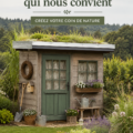 Abri de jardin contemporain en bois dans un jardin bien entretenu.