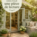 Un coin lecture cosy avec un fauteuil confortable et des livres entourés de lumière douce.