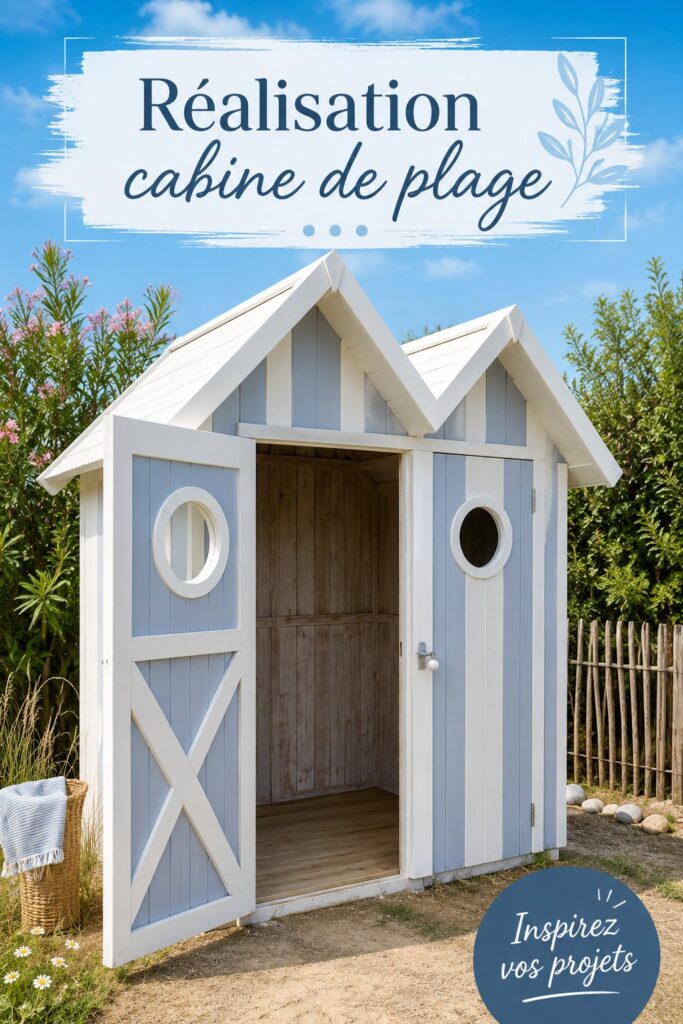 Cabine de plage DIY colorée dans un jardin fleuri, un projet parfait pour l'été.
