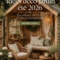 Jardin décoré pour l'été avec éclairage chaleureux et table accueillante