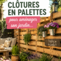 Clôture en palettes colorées entourant un jardin verdoyant, ajoutant une touche déco.