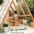 Maison de jeu colorée dans un jardin verdoyant, conçue pour le plaisir des enfants.