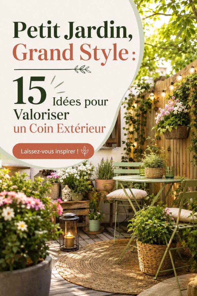 Aménagement d'un petit jardin moderne avec fleurs colorées et mobilier compact.
