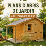 Un abri de jardin en bois couleur naturelle dans un jardin fleuri, représentant une construction pratique et esthétique.