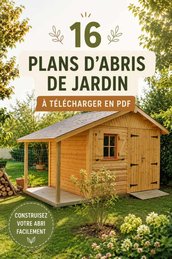 Un abri de jardin en bois couleur naturelle dans un jardin fleuri, représentant une construction pratique et esthétique.