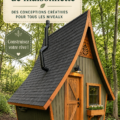 Maisonnette DIY en bois dans un jardin, idéale pour les enfants