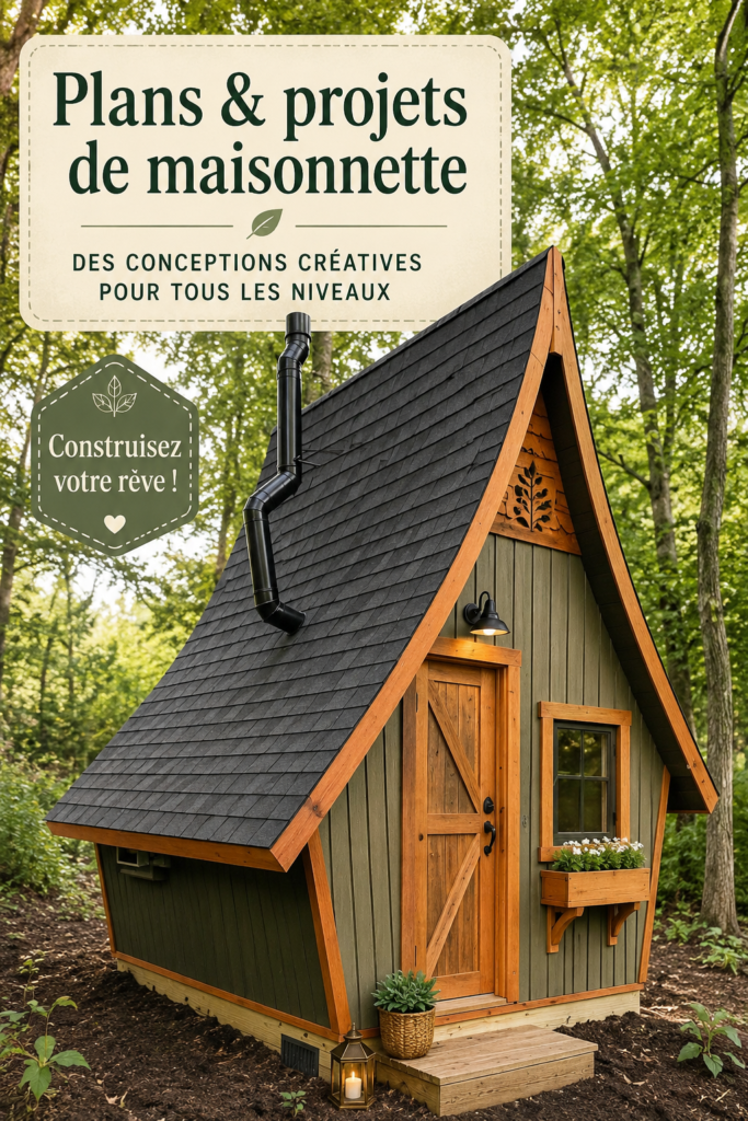 Maisonnette DIY en bois dans un jardin, idéale pour les enfants