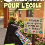 Allée de jardin colorée avec des pierres peintes par des enfants.