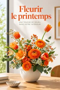 Arrangement floral moderne aux fleurs orange, apportant chaleur et élégance à la décoration intérieure.
