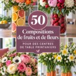 Arrangement printanier de fleurs et fruits colorés sur une table