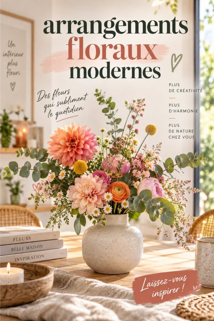 Arrangement floral moderne dans un jardin fleuri.