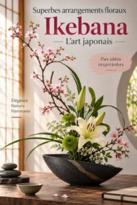 Arrangement floral Ikebana avec des fleurs japonaises dans un vase élégant.