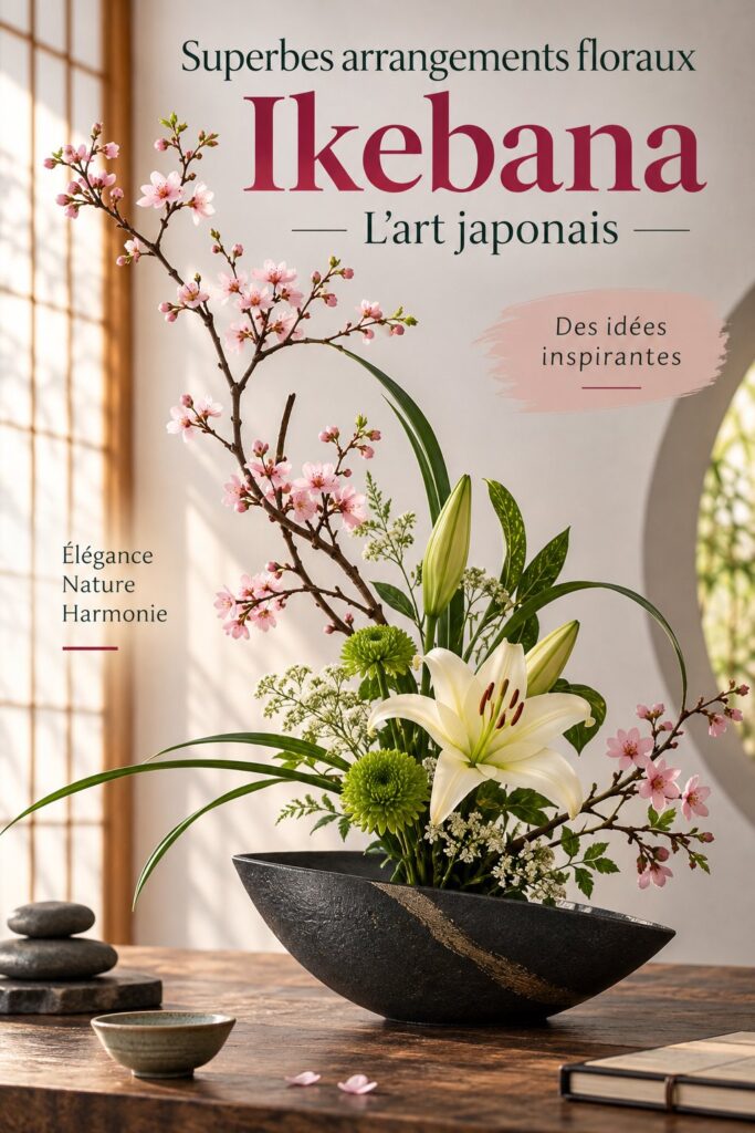 Arrangement floral Ikebana avec des fleurs japonaises dans un vase élégant.