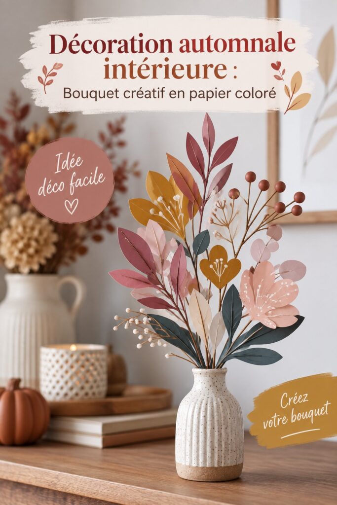 Bouquet d'automne en papier coloré sur une table décorée