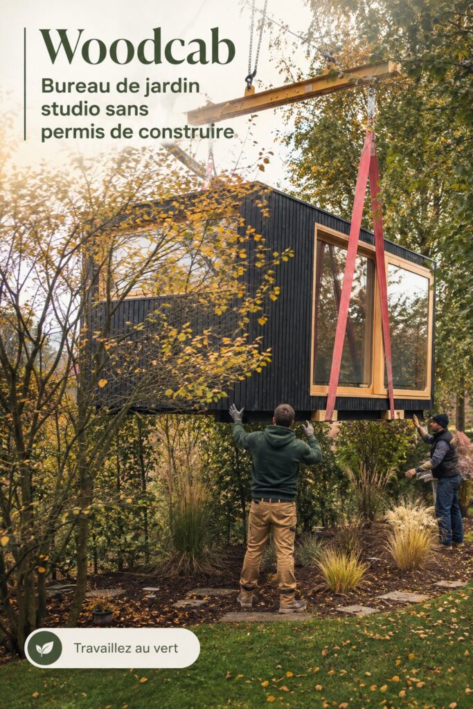 Bureau de jardin moderne en bois entouré de verdure