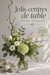 Centre de table printanier avec des fleurs colorées pour Pâques