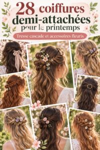 Coiffure demi-attachée avec des fleurs pour le printemps