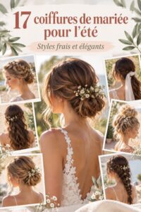 Coiffure de mariage d'été avec fleurs et tresses naturelles