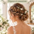 Coiffure de mariée avec tresse en couronne décorée de fleurs