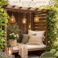 Coin de jardin cosy avec chaises et décor chaleureux, idéal pour la détente.