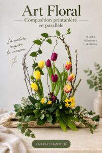 Composition florale printanière avec des couleurs vives dans un jardin ensoleillé