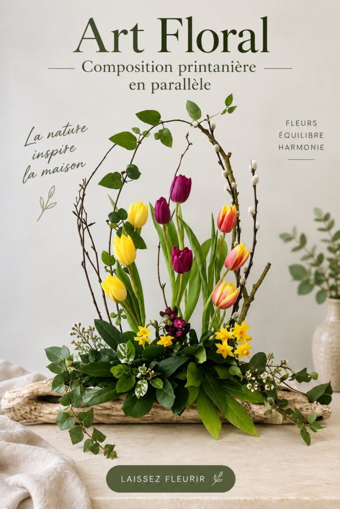 Composition florale printanière avec des couleurs vives dans un jardin ensoleillé