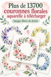 Couronne florale aquarelle accrochée au mur, décorative et colorée.