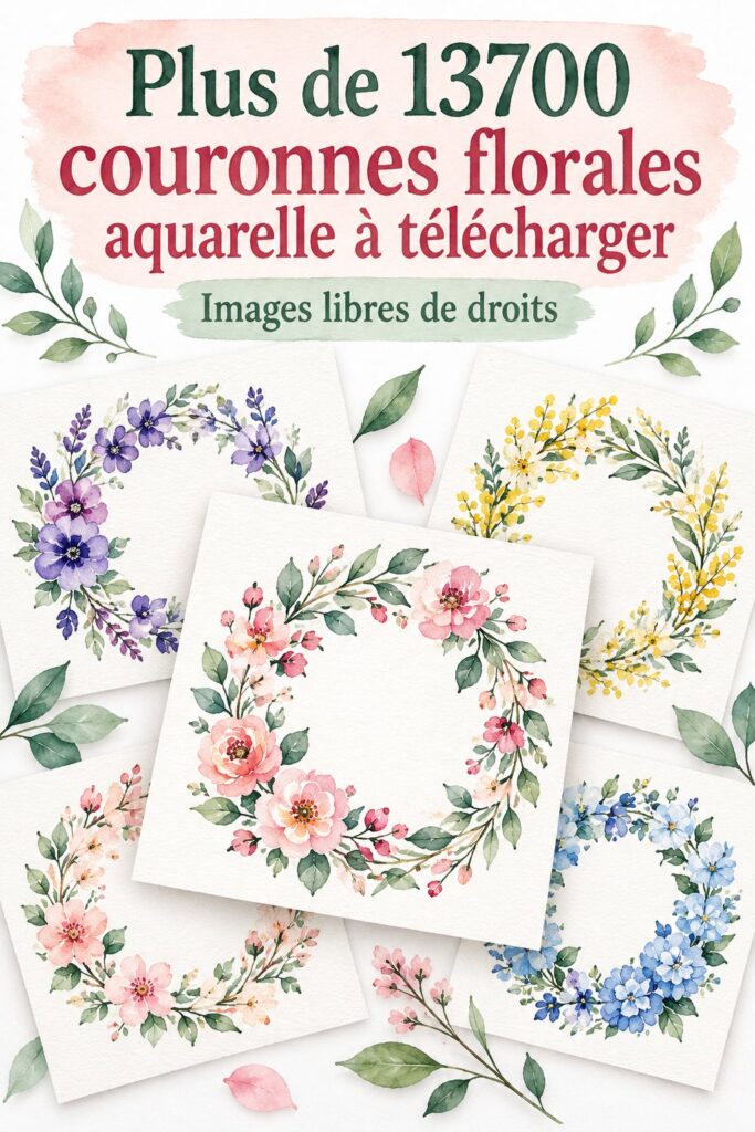 Couronne florale aquarelle accrochée au mur, décorative et colorée.