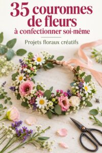 Couronne de fleurs colorées suspendue à un mur, décorée de feuillages
