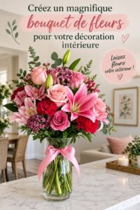Un magnifique bouquet de fleurs colorées sur une table à manger, créant une ambiance chaleureuse.