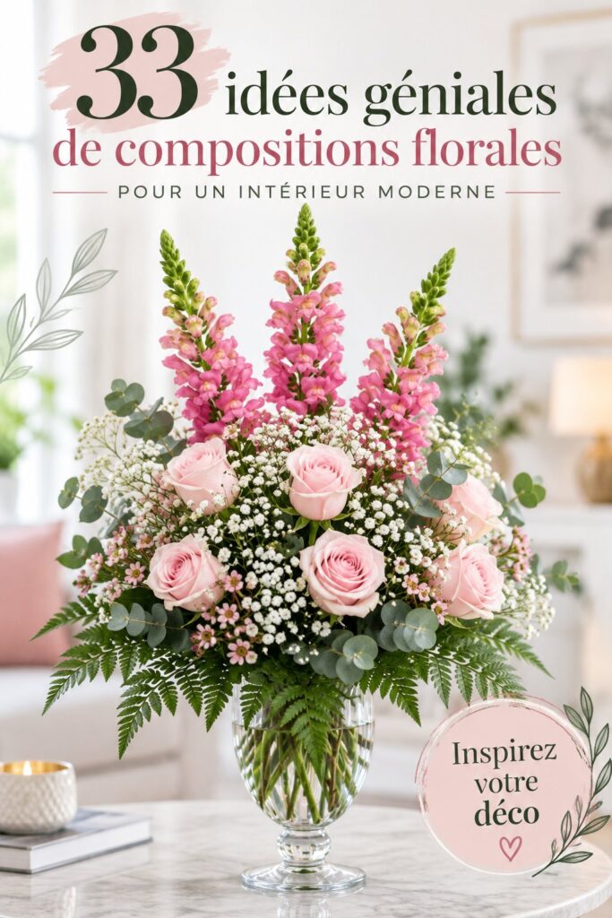 Arrangement floral moderne avec des couleurs vives dans un intérieur contemporain.
