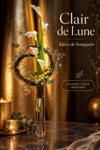 Bouquet lumineux inspiré du clair de lune avec des fleurs blanches et délicates