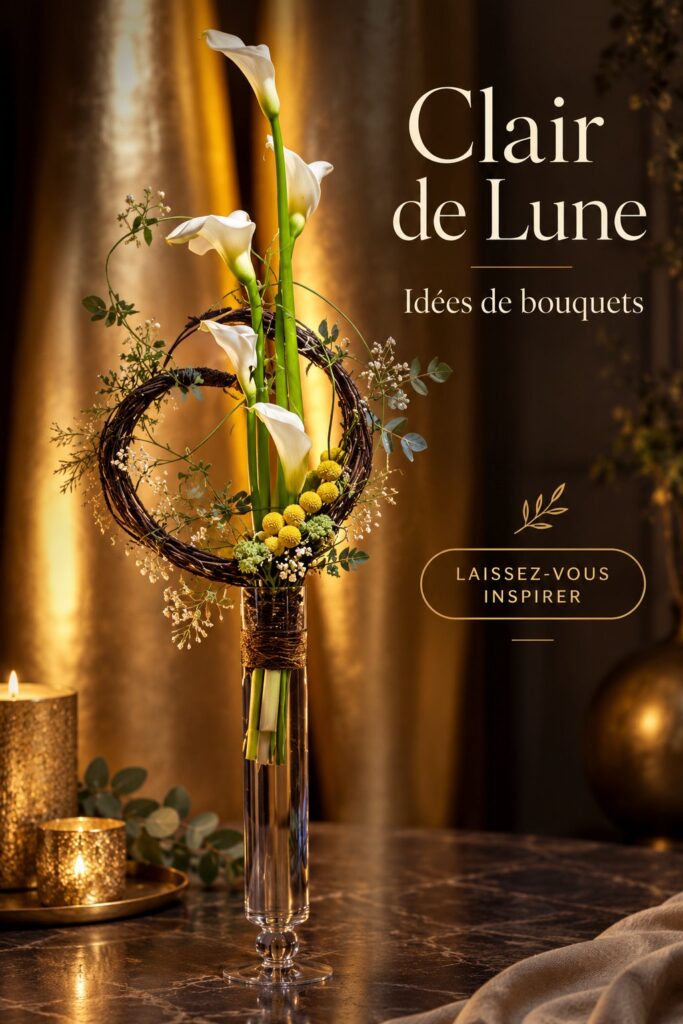 Bouquet lumineux inspiré du clair de lune avec des fleurs blanches et délicates