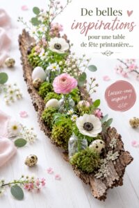Table extérieure décorée pour une fête printanière avec fleurs et vaisselle colorée