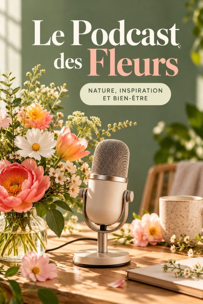 Couverture d'un podcast floral mettant en scène un jardin luxuriant
