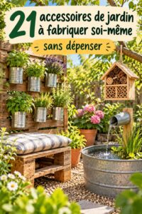 Accessoires de jardin colorés faits maison dans un jardin