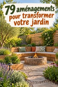 Un jardin féérique avec des éclairages et des aménagements naturels.