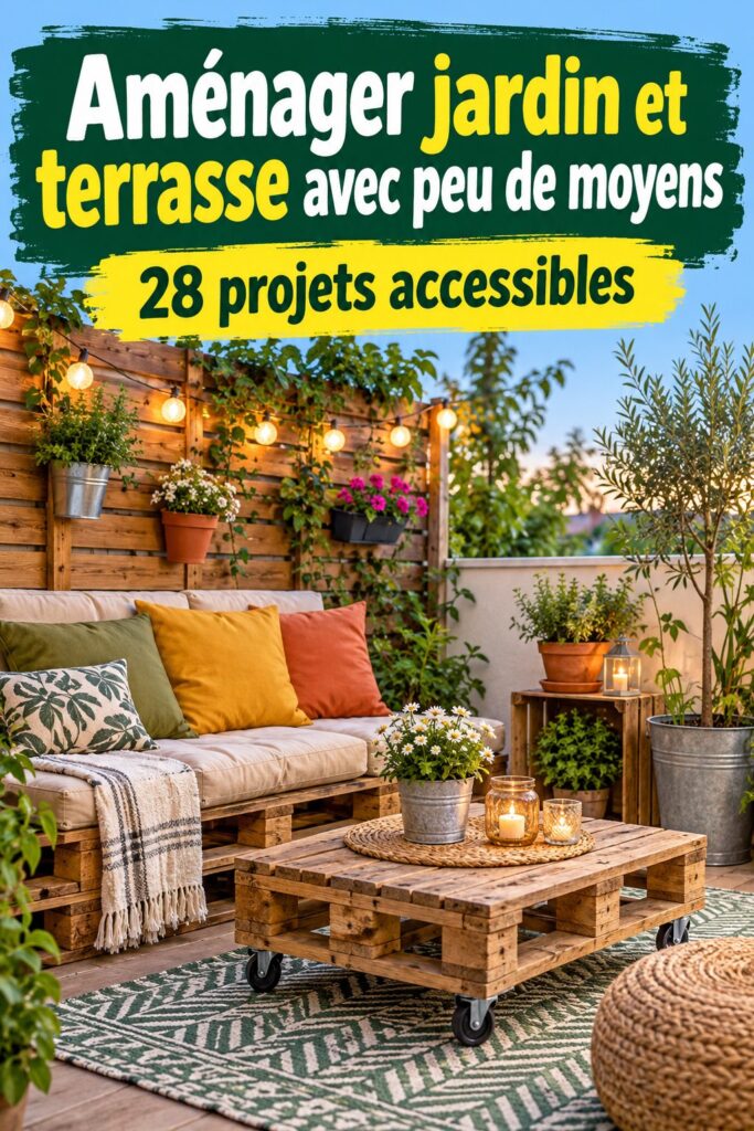 Un jardin aménagé avec des éléments décoratifs à petit prix