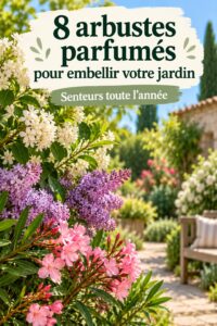Gros plan sur un jardin fleuri avec des arbustes parfumés en pleine floraison, apportant une touche colorée.