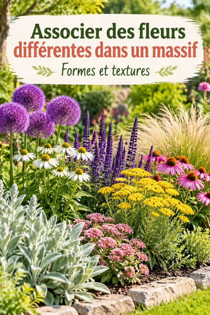Massif de fleurs colorées avec plusieurs variétés dans un jardin