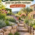 Une belle bordure de jardin rustique faite de pierres et de plantations luxuriantes.