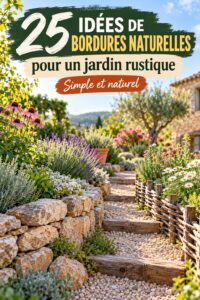 Une belle bordure de jardin rustique faite de pierres et de plantations luxuriantes.