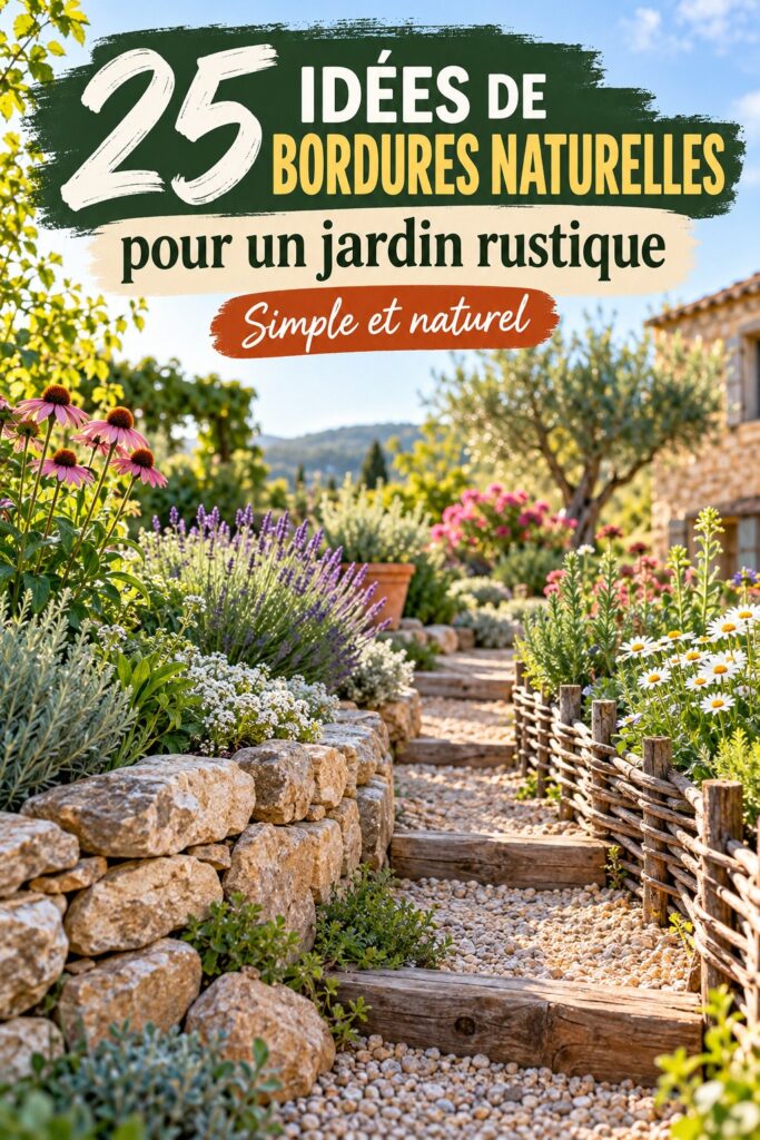 Une belle bordure de jardin rustique faite de pierres et de plantations luxuriantes.