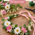 Couronne de fleurs artificielles colorées sur une table pour décoration