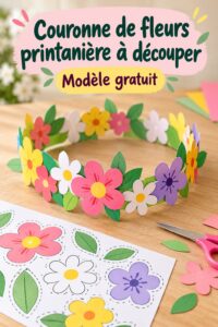 Couronne de fleurs en papier colorée pour le printemps, ajoutant une touche décorative à un jardin.