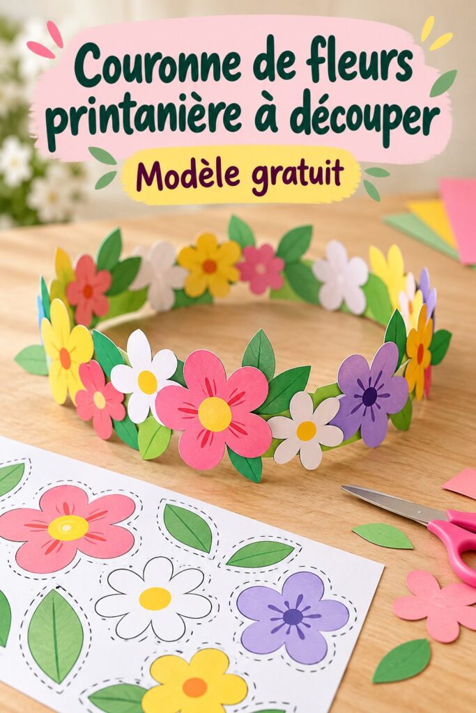 Couronne de fleurs en papier colorée pour le printemps, ajoutant une touche décorative à un jardin.